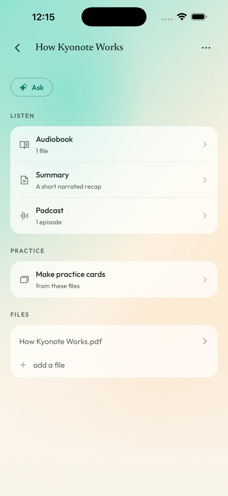 Choosing a study tool from a notebook