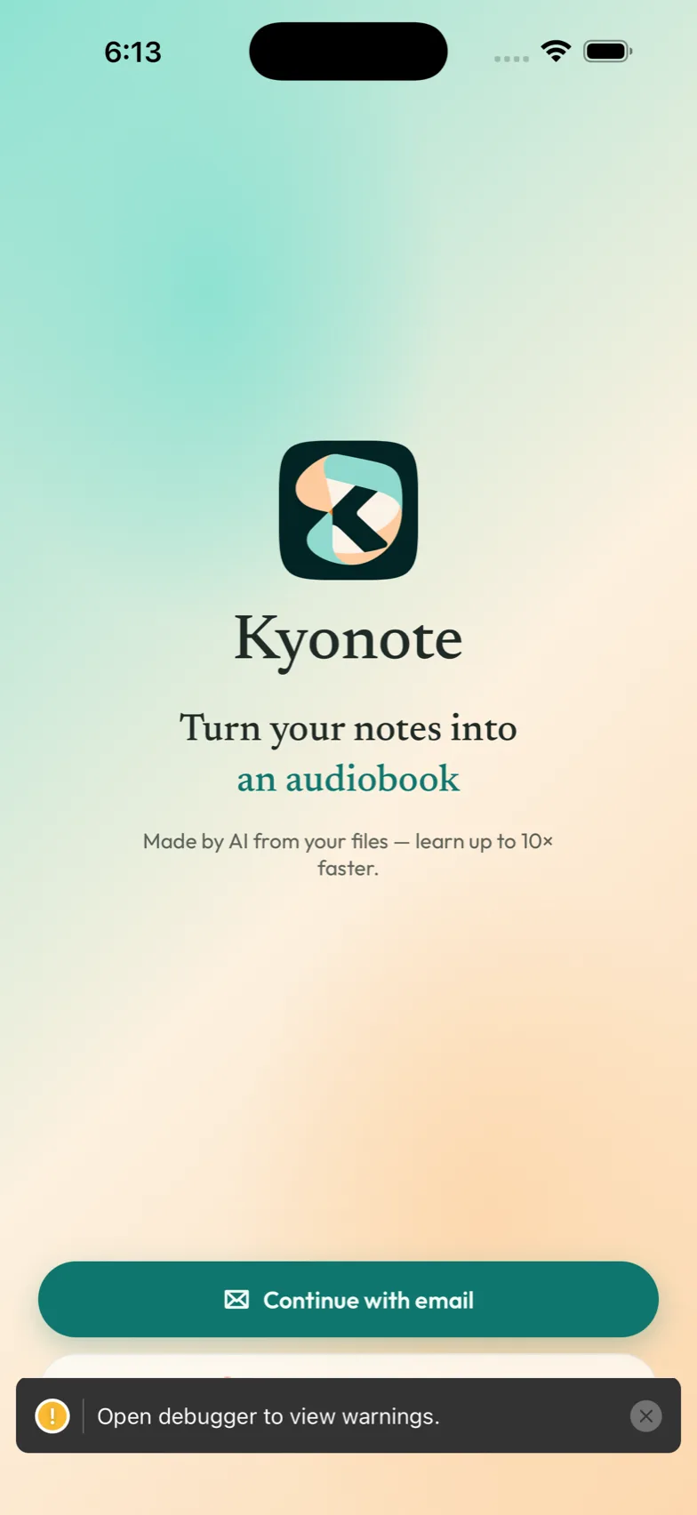 Kyonote sign-in screen